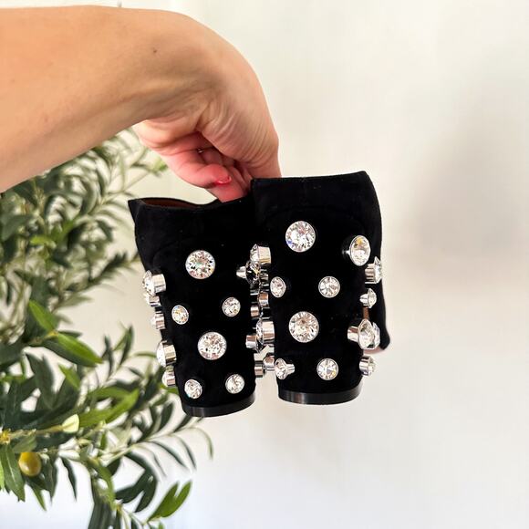 Givenchy Crystal Embellished Open Toe Suede Block Heel Mules Black 39 - Picture 6 of 9